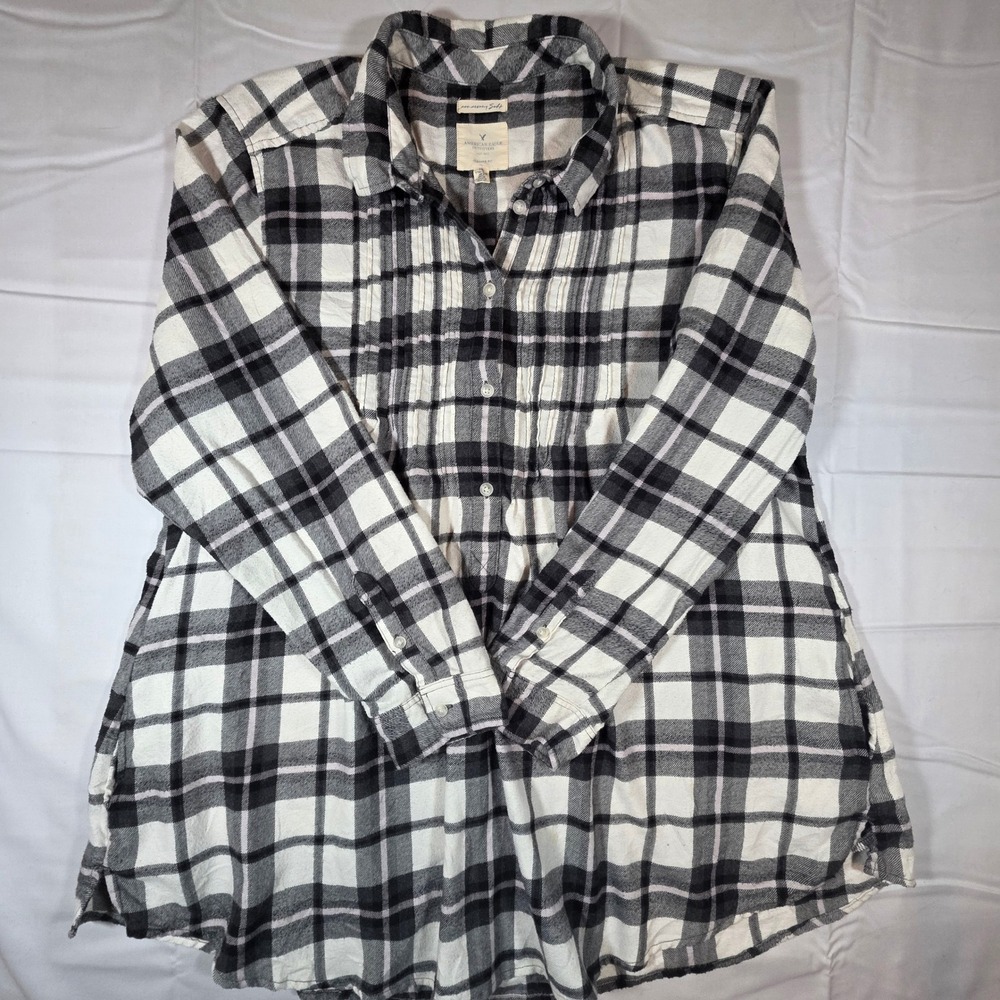 American Eagle Black White Plaid Flannel Jegging Fit Shirt XXL Ahh-Mazingly Soft